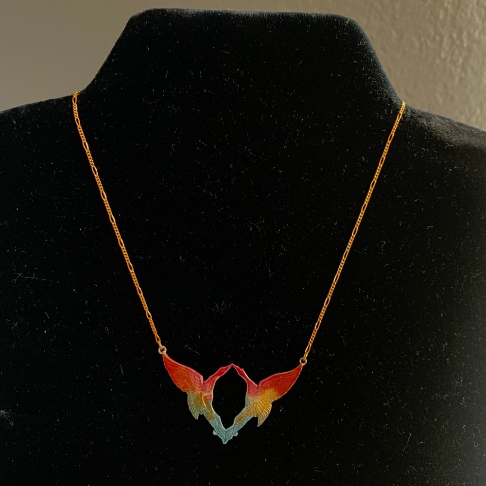 Rainbow hummingbird gold necklace